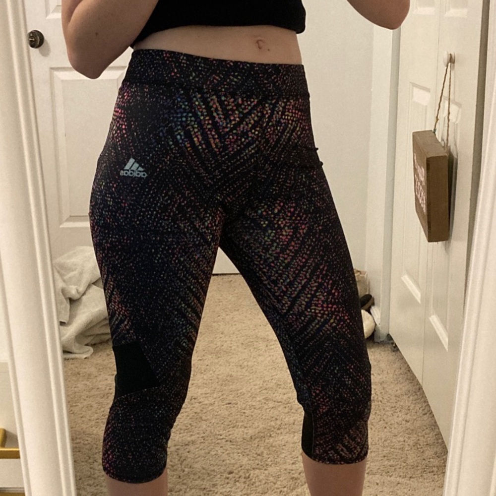 Adidas Girls Black and Multi Colored Patterned Capris Leggings